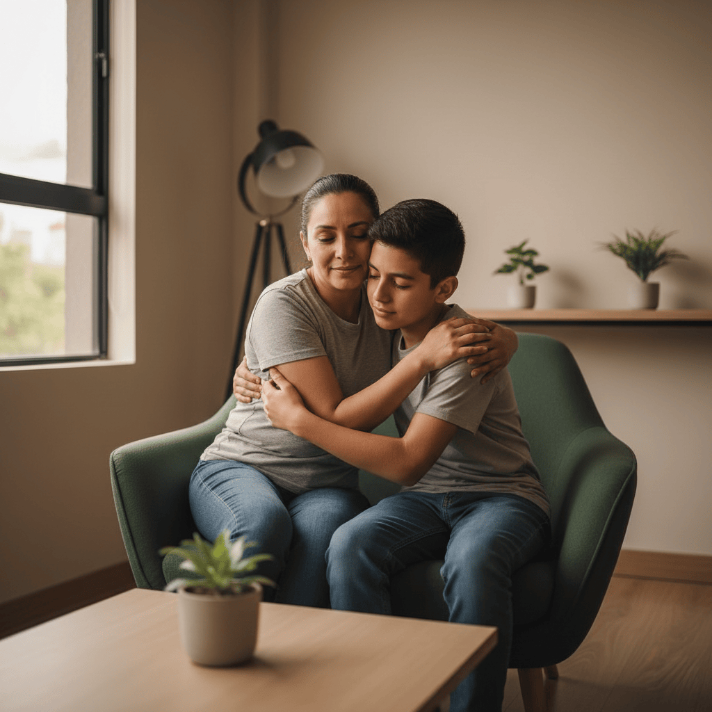 Madre abrazando a su hijo